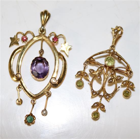 15ct pendant and a Deco style pendant